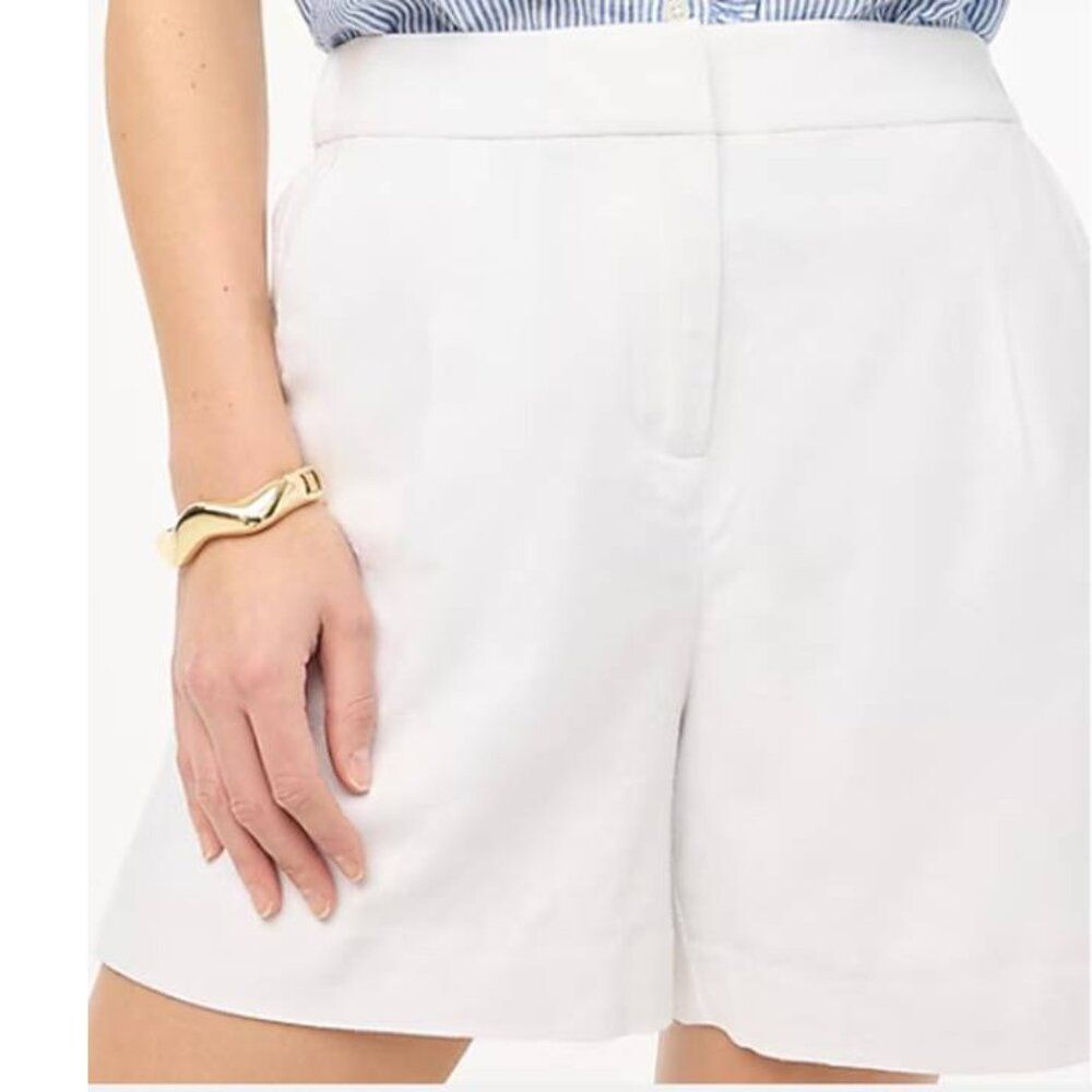 J Crew Women's 5" Pleated Short Lined Linen Blend Classic White Size 14